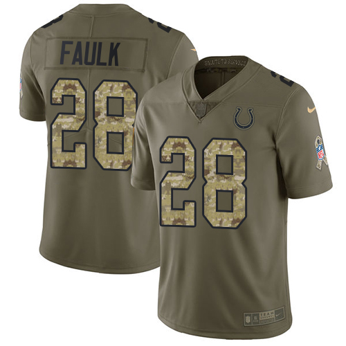 Nike Colts #28 Marshall Faulk Olive/Camo Men's Stitched NFL Limited Salute To Service Jersey